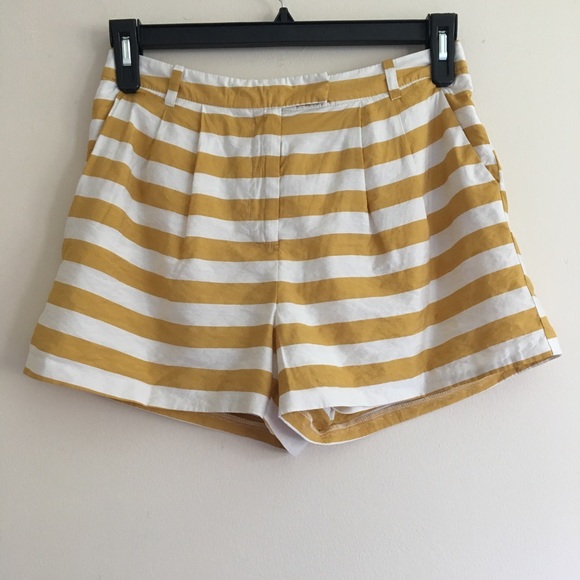 Topshop Pants - Topshop Gold And Cream Striped Lined Shorts